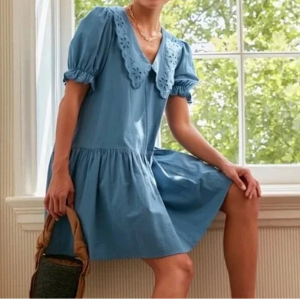 Tuckernuck Blue Mini Dress with Eyelet Collar